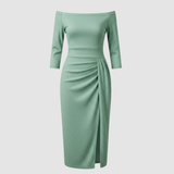 Damen Kleid | mittellange Form mit schulterfreiem Oberteil – Silber Grün