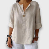 Solenne – Leichte Oversize-Bluse mit Statement-Kragen – Apricot