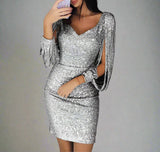 Stilvolles Abendkleid mit Pailletten - Oreana – Silber