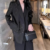Emanuelle | Funkelnde Eleganz – Strass Schwarzer Blazer – Schwarz