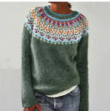 Anna™ | Skandinavischer Strickpullover – Grau/Blumen