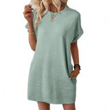Clariss | Damen T-Shirt Kleid Kurzarm Rundhals Mini Sommer – Hellgrün