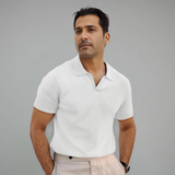 Herren Texturierte Offener Kragen Poloshirt – Weiß
