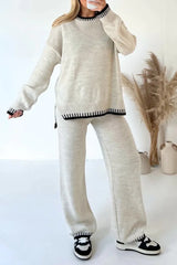 Warmes winterpullover-set mit langen armeln und besonderen details – Weiß