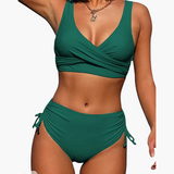 Bikini-Set Zweiteiler - Damen Bademode mit hohem Bund – Grün
