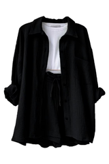 VICTORIA | ZWEITEILIGES HEMD-SHORTS-SET – Schwarz
