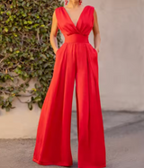 Amelith – Eleganter V-Ausschnitt-Jumpsuit – Rot