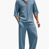 Herren Sommer Set mit Kurzarmhemd und elastischer Hose – Blau