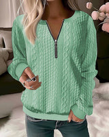 Lyra – lässiger strickpullover mit halbem reibverschluss – Grün