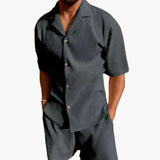 Herren Sommer Set aus strukturiertem Stoff mit Kurzarmhemd – Grau