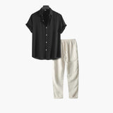 Herren Sommer Schlafanzug Set mit Kurzarmhemd und langer Hose – Schwarz