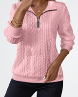Celeste - Weicher Strick Zip-Pullover – Pink Rot