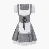 Schulterfreies Karo Dirndl kleid für Damen - Oktoberfest 2025 – Schwarz