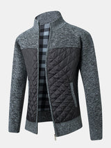 Herren Strickjacke | Karomuster und Frontverschluss – Dunkelgrau