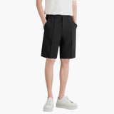 Herren Sommer Shorts mit Bundfalten Reißverschluss und Slim Fit – Schwarz