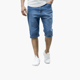 Herren Sommer Bermuda Shorts aus Denim mit Umschlag und Reißverschluss – Blau
