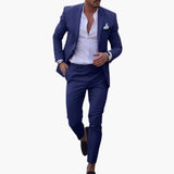 Herren Anzug Zweiteiler aus Wollmischung mit Slim Fit Schnitt – Marineblau