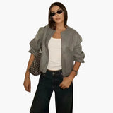 Rundhals Übergangsjacke für Damen – Grau