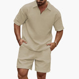 Herren Zweiteiler Set mit Steppstruktur und Halbzipp – Beige