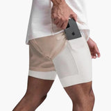 Herren Fitness Shorts mit Innenshorts für Sommertraining – Litchkhaki-Weißes Innenfutter