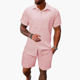 Herren Zweiteiler Set aus Baumwollmix mit Jacquardstruktur – Rosa