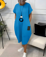Jocelyn – Bequemes Freizeitkleid Mit Tasche – Blau