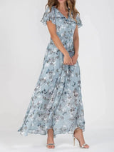 Quilla - Blumendruck und modisches Kleid – Hellblau