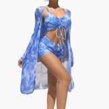 3-teiliges Damen-Sommer-Strand-Bademoden-Set mit langen Ärmeln – Blau