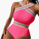 Eleganter Damen-Badeanzug - mit Struktur und Zierstreifen – Rosa