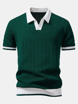 Arleno - Strukturiertes Strickpoloshirt mit V-Ausschnitt – Dunkelgrün