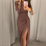 Cristy - Schickes schulterfreies Damenkleid – Braun