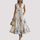 Leah - Florales Langärmeliges Midikleid – Weiß