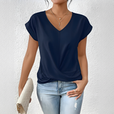 Velanie - Lockeres V-Ausschnitt-Shirt – Marineblau