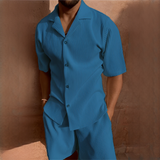 Junmar - Herren-Set mit Hemd und Shorts, lässig – Blau