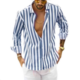 Roldan - Herren-Sommerhemd mit Streifenmuster – Blau