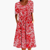Blumen Kleid - Für Damen mit Taschen & Entspannter Passform – Rot