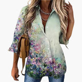 Lockere Damenbluse mit Blumenmuster - Luftig & Elegant – Armygrün