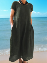 Allie - Lässiges, locker sitzendes Kurzarmkleid für Damen – Armeegrün