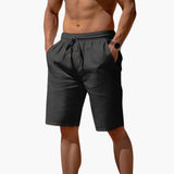 Herren Leinen Shorts mit Kordelzug für den Sommer – Schwarz