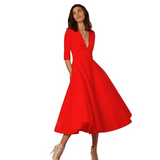 Erykah - Elegantes Retro-Kleid mit V-Ausschnitt – Rot