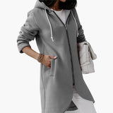 Langer Hoodie mit Reißverschluss für Damen – Grau