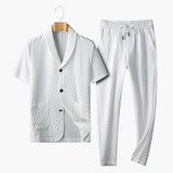 Herren Sommer Loungewear Set mit Knopfleiste und Jogginghose – Weiß