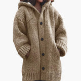 Langer Kapuzen Cardigan für Damen – Khaki