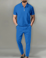 Sandro | Premium Zip Polo Set – Blau