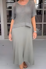 NORMA - Sommerkleid mit Strickoberteil – Grau