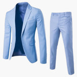 Herren Sommer Anzug Zweiteiler mit Revers und Flatfront Hose – Blau