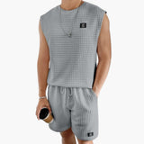Herren Lounge Set mit ärmellosem Top und Waffelstruktur – Spacegrau