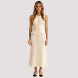 Jorja - Elegantes Midikleid mit Knöpfen – Beige