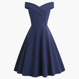 Vintage Off-Shoulder Midi Kleid für Frauen - Elegante Passform – Blau