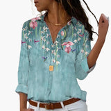 Blumen Colorblock Bluse für Damen - Stilvoll & Bequem – Grün
